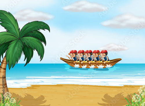 A group of men boating