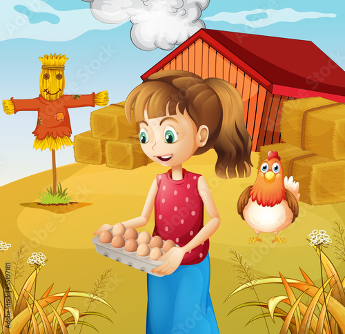 A woman harvesting eggs