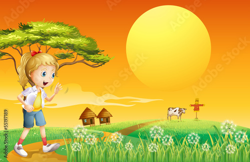 A girl going to the farm