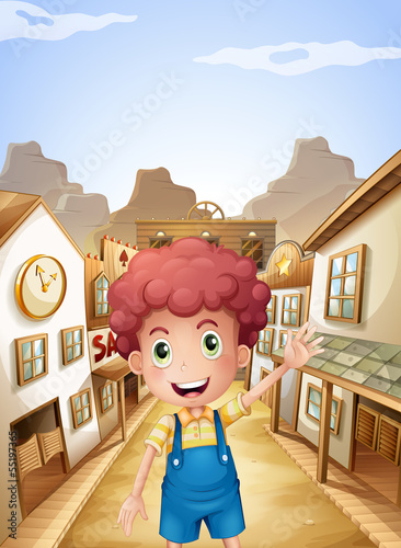 A young boy in the middle of the saloon bars