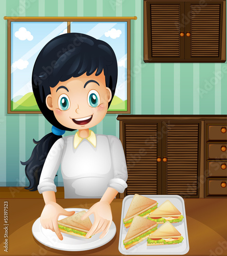 A lady preparing sandwiches