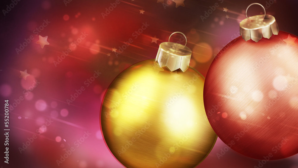 Christmass red abstract background with closeup of two balls in Christmass red abstract background with closeup of two balls in