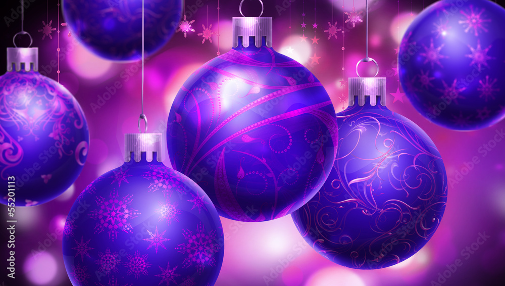 Christmass purple abstract background with big decorated blue/pu Christmass purple abstract background with big decorated blue/pu