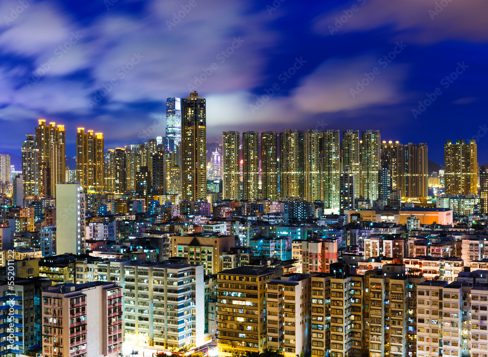 Residential district in Hong Kong at night
