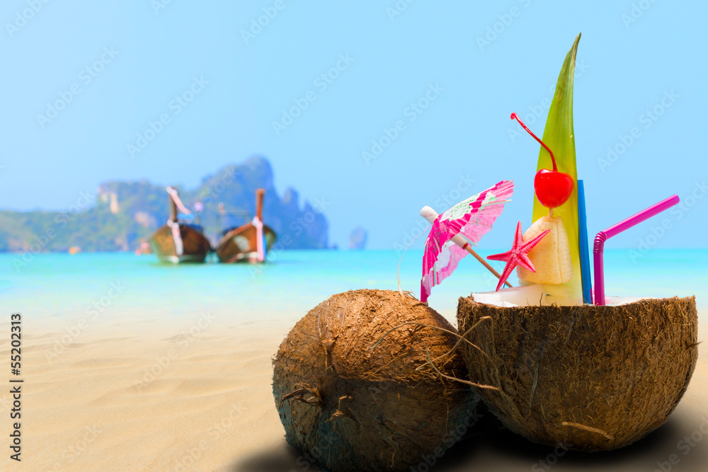 Coconut on the beach in Phi Phi island Coconut on the beach in Phi Phi island