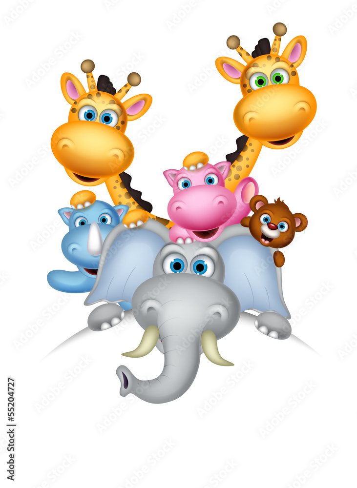 Naklejka premium funny wild animal cartoon posing with blank sign