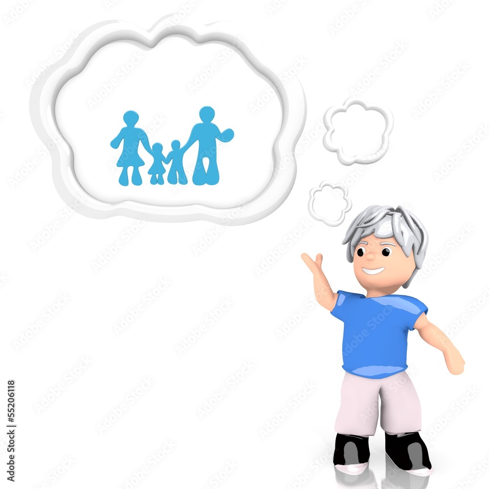 family sign  thought by a 3d character