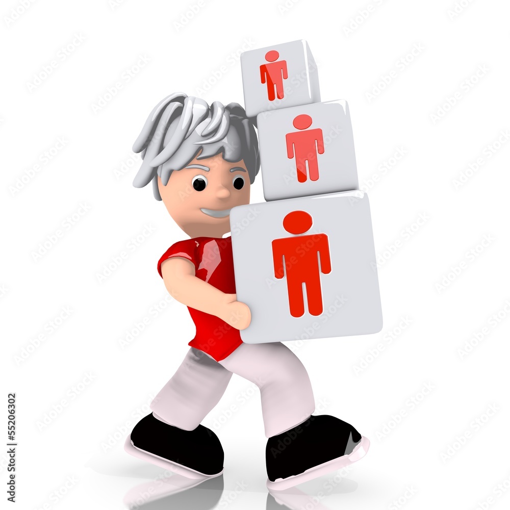 3d graphic of a isolated man icon carried by a cute character 3d graphic of a isolated man icon carried by a cute character