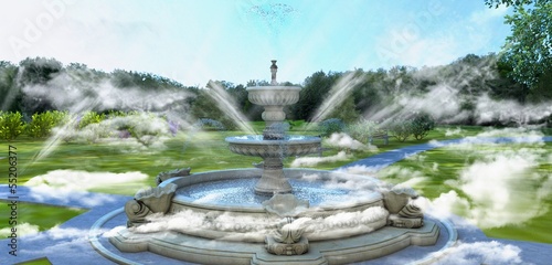 Fontana, giardino,rendering 3d