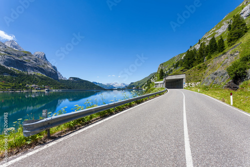 The road at the foot of Mount Marmolada - Italy.