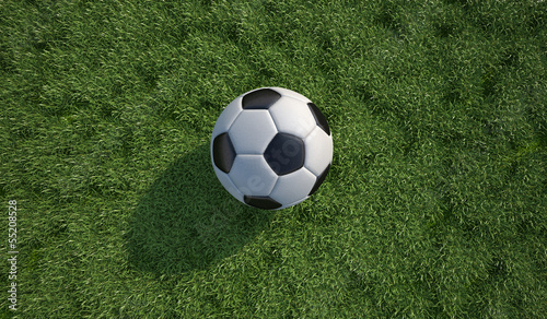 Soccer football  ball close up on grass lawn. Top view.