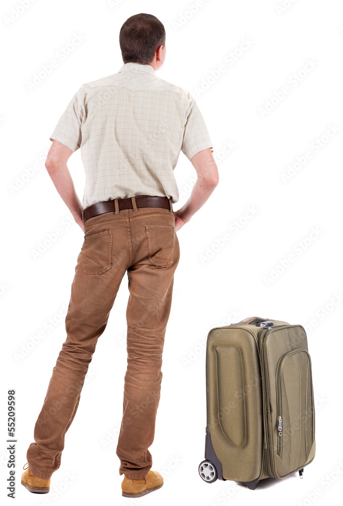 Back view of traveling busness man with suitcase Back view of traveling busness man with suitcase