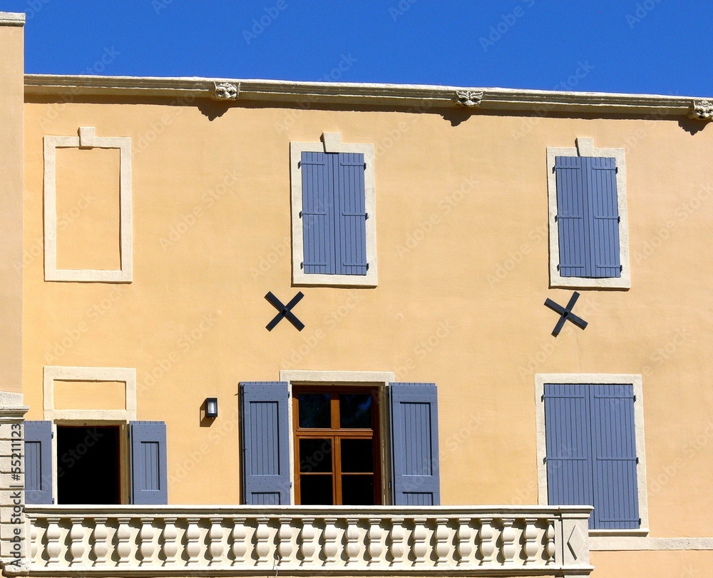 detail of facade of mansion Chateau Girard, Mèze, France