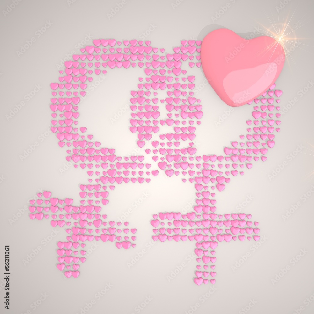 3d graphic of a tender homosexual symbol made of many hearts 3d graphic of a tender homosexual symbol made of many hearts