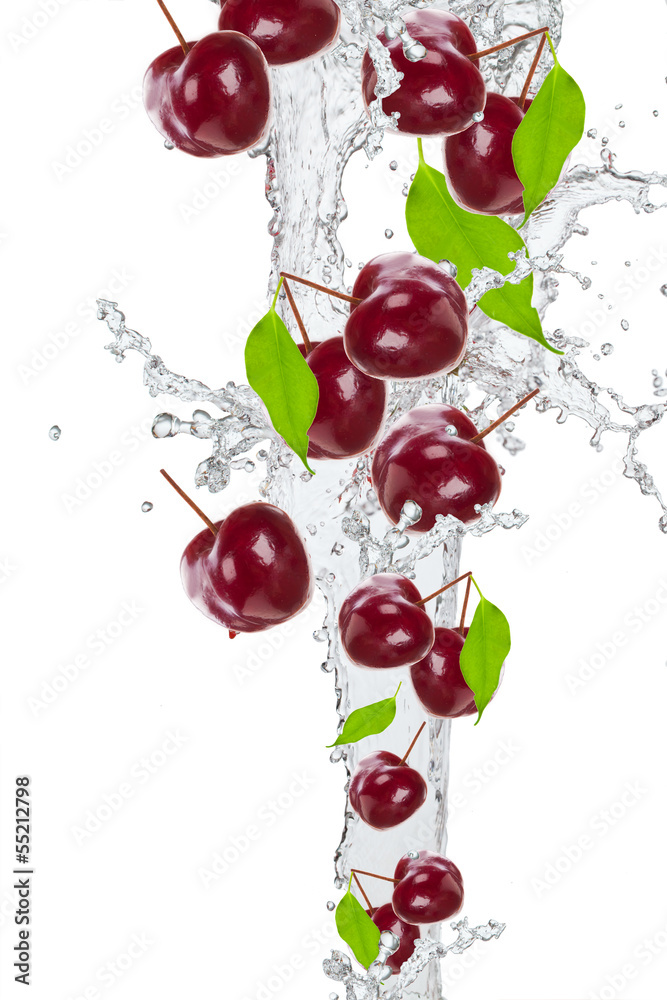 Fresh cherry in water splash Fresh cherry in water splash
