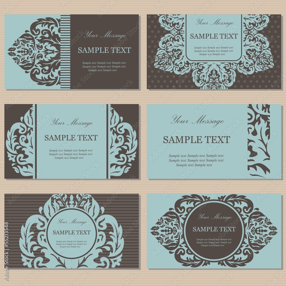 Set of six floral business cards