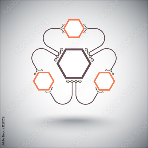 three small cells are connected to the main orange photo