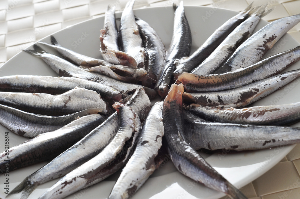 Fototapeta premium raw spanish boquerones, anchovies typical in Spain