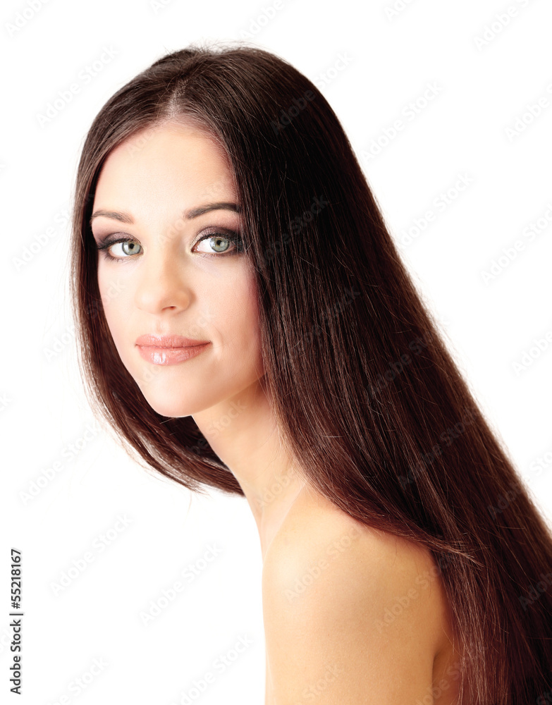 Portrait of beautiful woman with long hair, isolated on white Portrait of beautiful woman with long hair, isolated on white
