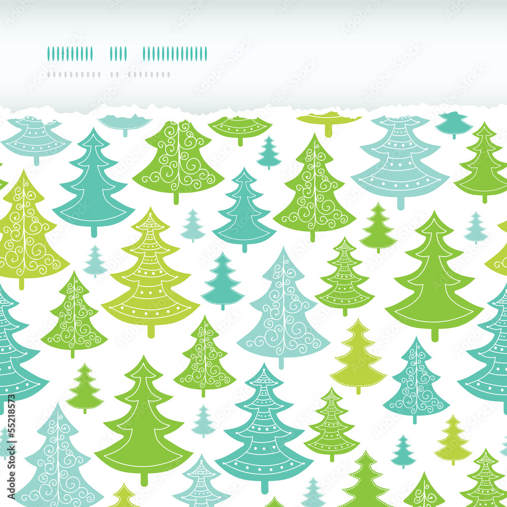 Vector holiday Christmas trees horizontal torn seamless pattern