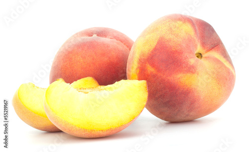 Ripe peach fruit isolated on white background