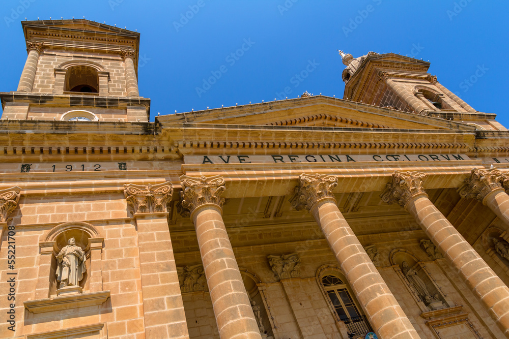 Fototapeta premium Mgarr church in the republic of Malta from a low angle