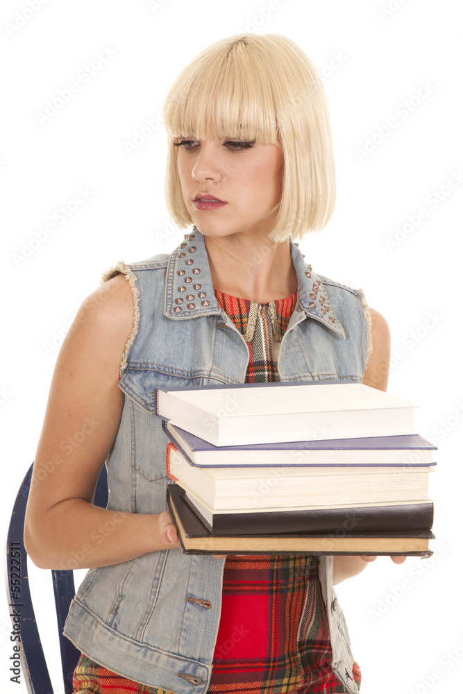 woman plaid dress books serious sit woman plaid dress books serious sit