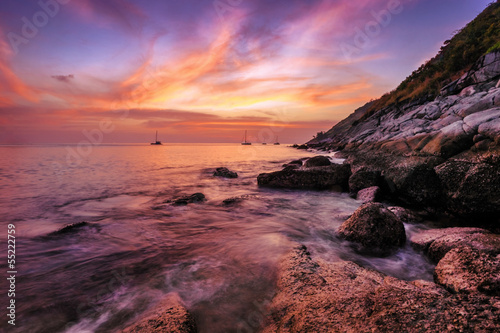 Tropical beach at sunset.