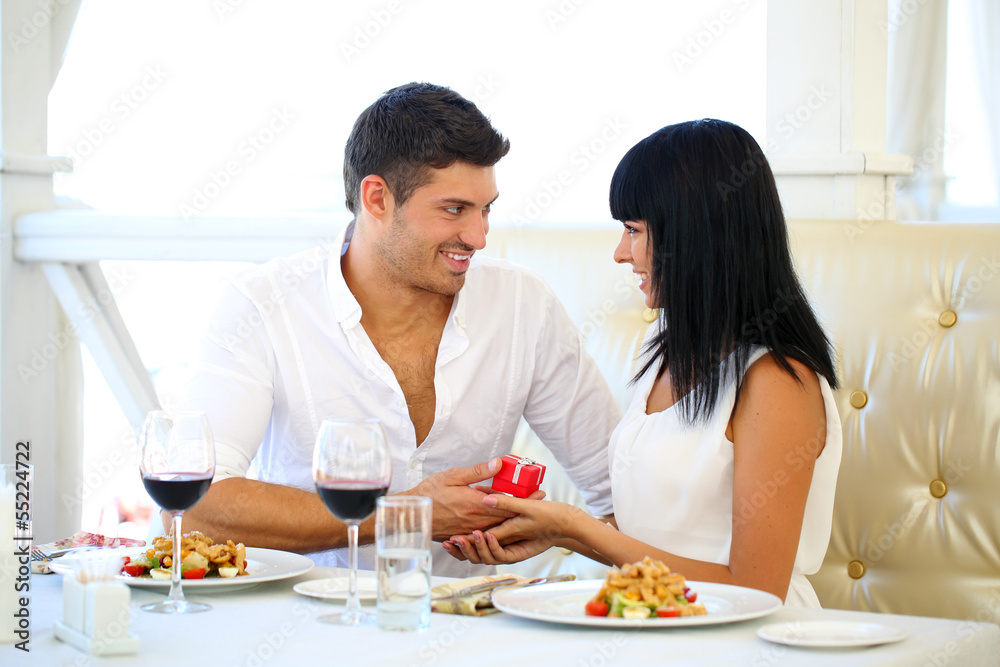 Beautiful couple having romantic dinner at restaurant Beautiful couple having romantic dinner at restaurant