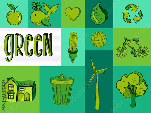 Hand drawn green resources icons.