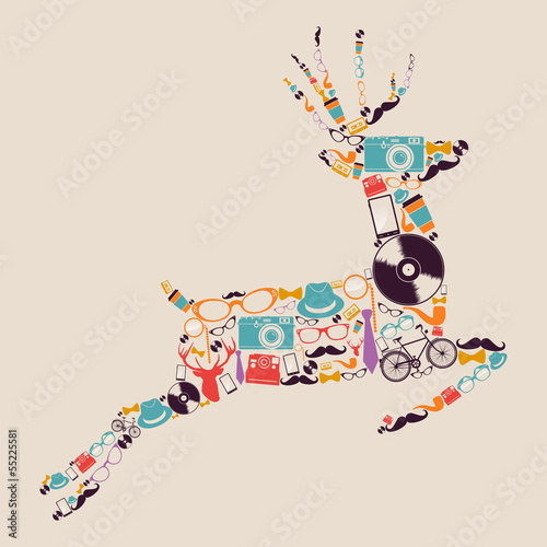 Retro hipsters icons reindeer.