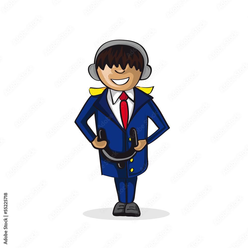 Profession jet pilot cartoon figure.