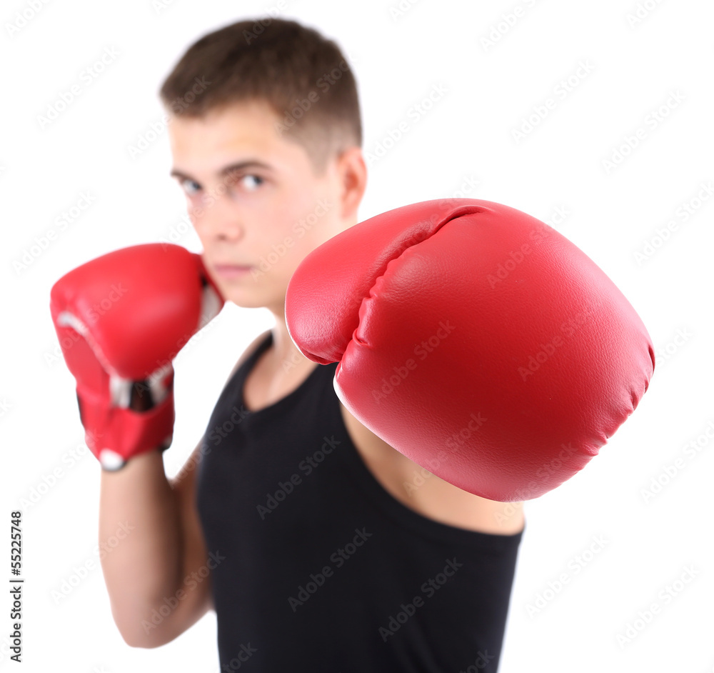 Handsome young muscular boxer isolated on white Handsome young muscular boxer isolated on white