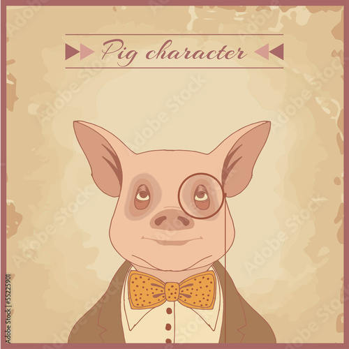 hipster pig animal charcter