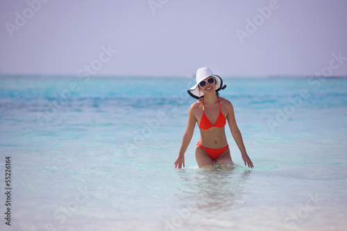 beautiful girl on beach have fun