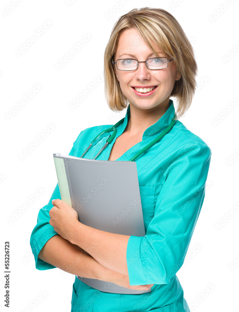 Portrait of a woman wearing doctor uniform Portrait of a woman wearing doctor uniform
