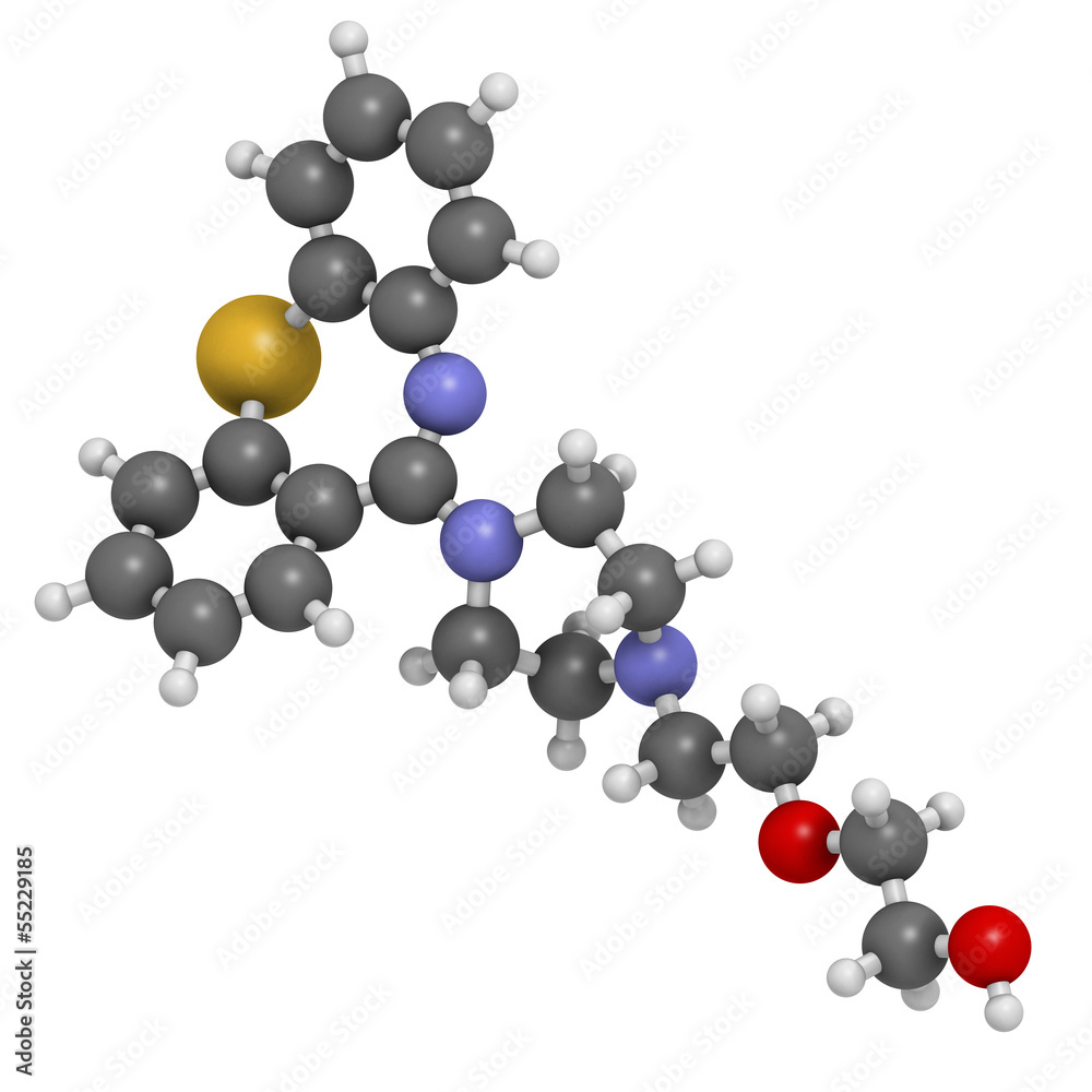 Quetiapine antipsychotic drug, chemical structure. Quetiapine antipsychotic drug, chemical structure.