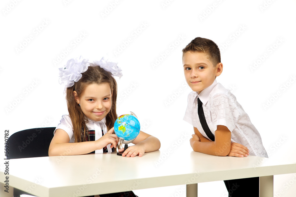 Fototapeta premium boy and girl with globe