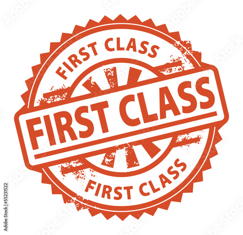 Stamp with the text First Class written inside the stamp, vector