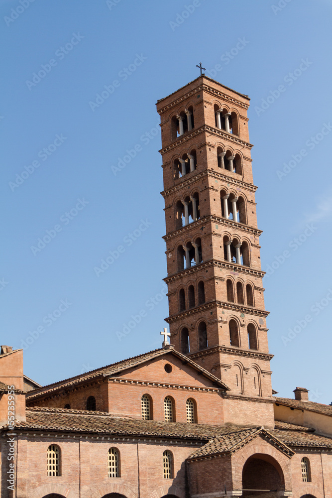 Bell tower of basilica dei Santi Giovanni e Paolo in Rome, Italy