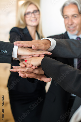 Teamwork - business people with joint hands in the office © Frank Gärtner