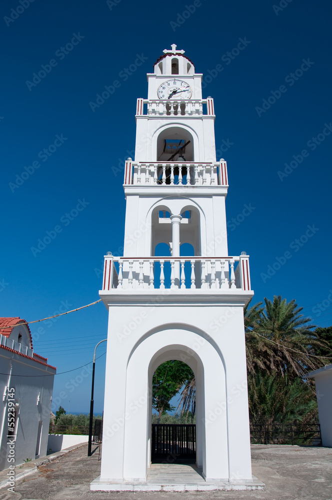 The bell tower of Tsambika Monastery, Rhodes, Greece.