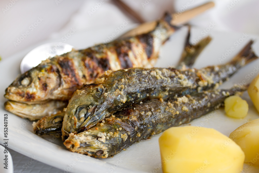 fried sardines with boiled potato