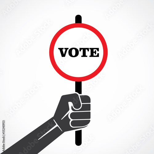 vote word banner hold in hand stock vector