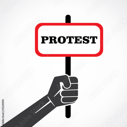 protest word banner hold in hand stock vector