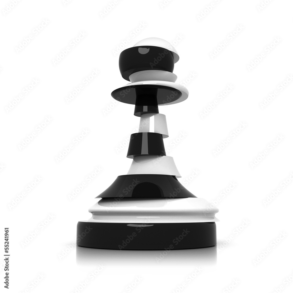 Sliced black and white pawn isolated on white Sliced black and white pawn isolated on white