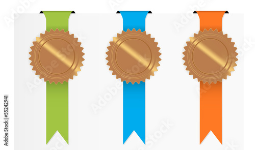 The set of green, blue and orange ribbon with blank seal