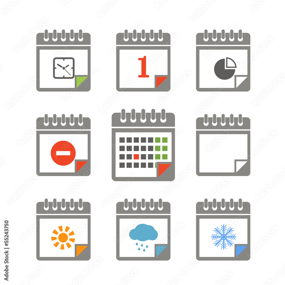 Different styles of color calendar icons collection Different styles of color calendar icons collection