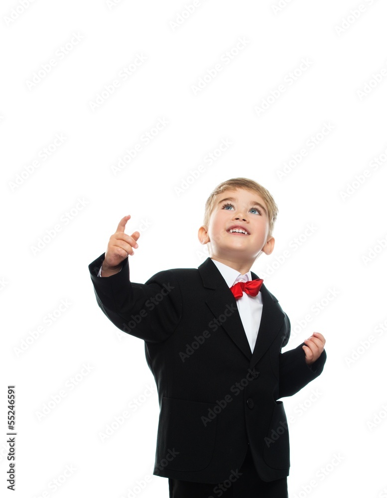 Little boy in black suit isolated on white background Little boy in black suit isolated on white background