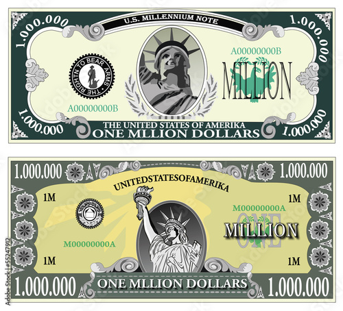 Sample banknote of a million dollars